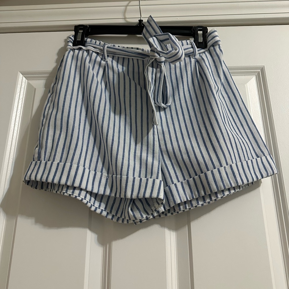 Blue and White Striped Fabric shorts